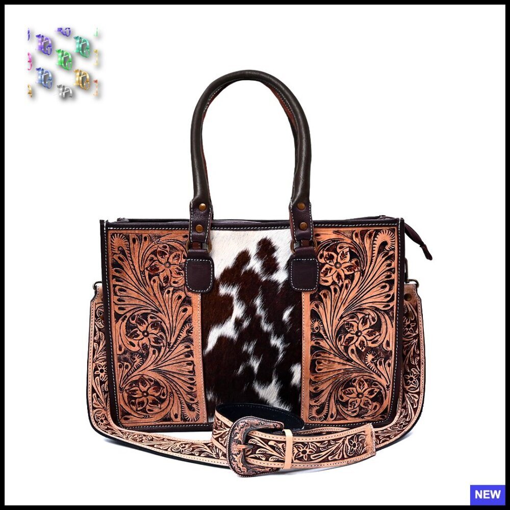 Vintage Cowhide Leather Shoulder Bag Adjustable Strap Minimal Chic Western Style